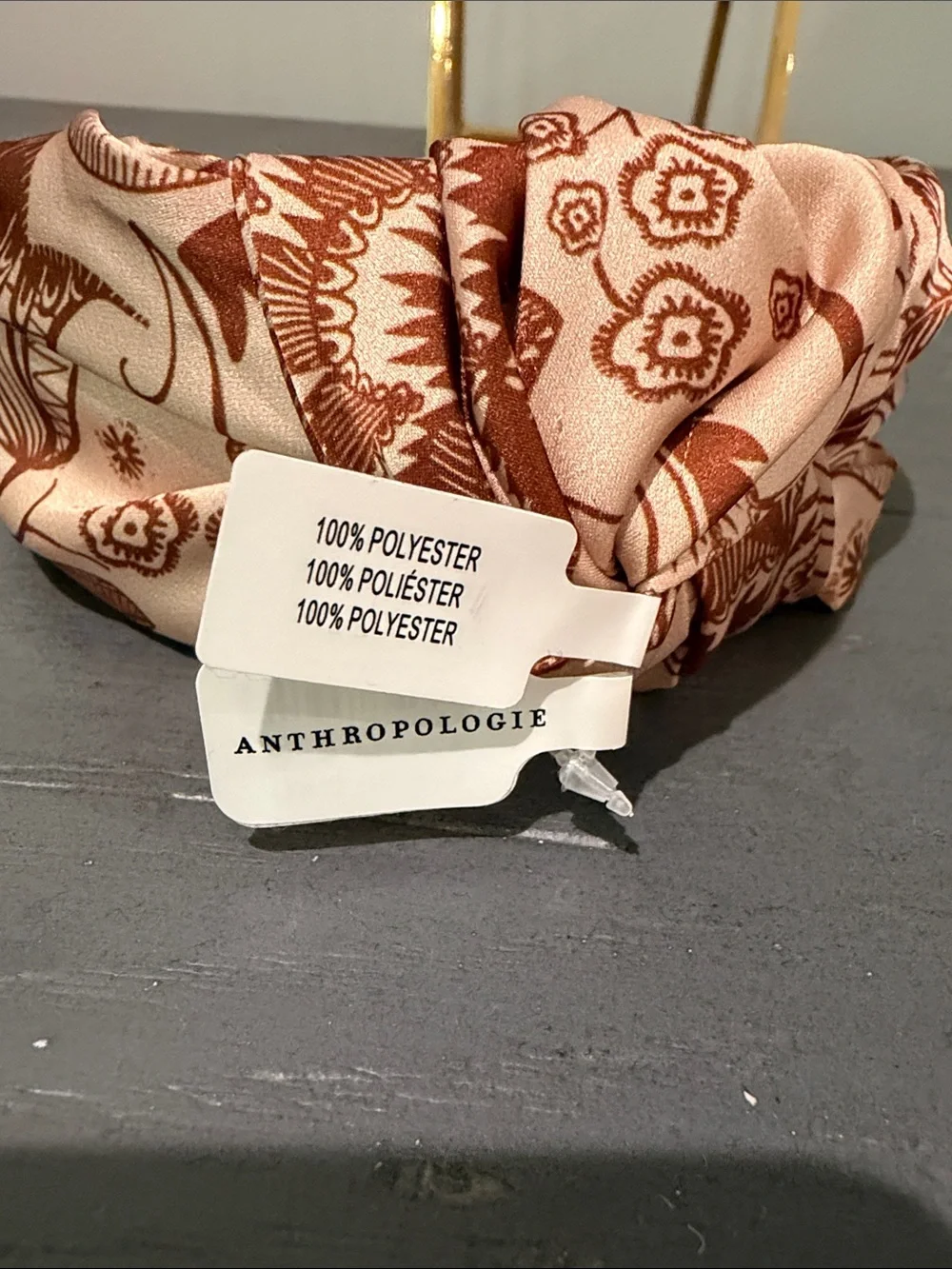 Anthropologie Tan and Rust Patterned Knotted Headband